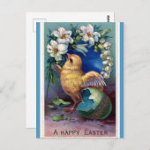 Postkarte für Vintage Osterküken und Lilien (Vorne/Hinten)