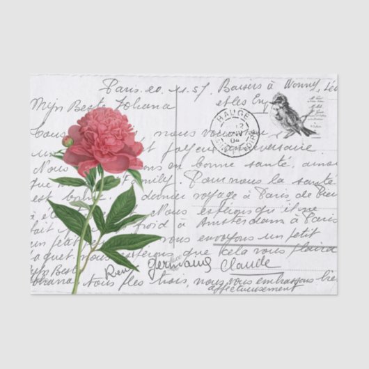 Postkarte für Vintage Peony-Bird-Karte Seidenpapier (Vorderseite)