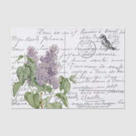 Postkarte für Vintage Schrift Lilac Floral Bird Seidenpapier