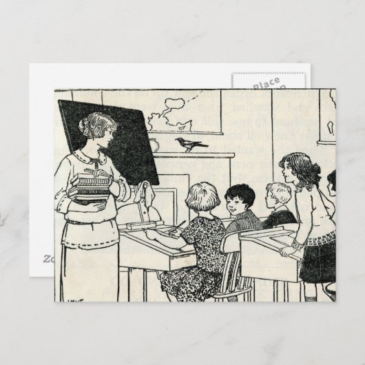 Postkarte für Vintagen Grundschullehrer (Vorne/Hinten)