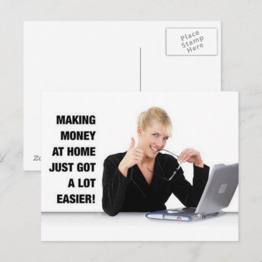 Postkarte "Geld machen bei Zuhause" (Vorne/Hinten)