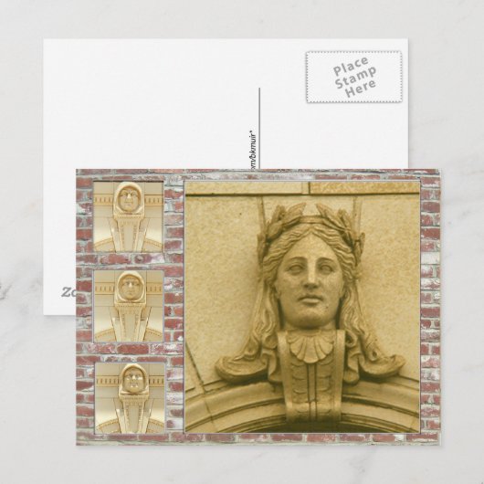 Postkarte - Gesichter auf Gebäude (Vorne/Hinten)