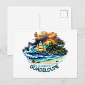 Postkarte Guadeloupe Insel & Segelboot | Postcard (Vorne/Hinten)