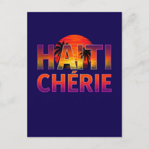 Postkarte Haiti Chérie – Tropischer Neon-Sonnenunt