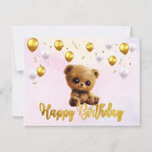 Postkarte "Happy Birthday" mit einem Teddybär.