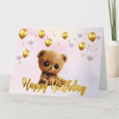 Postkarte "Happy Birthday" mit einem Teddybär. (Vorderseite)
