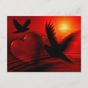 Postkarte Herz und Tauben