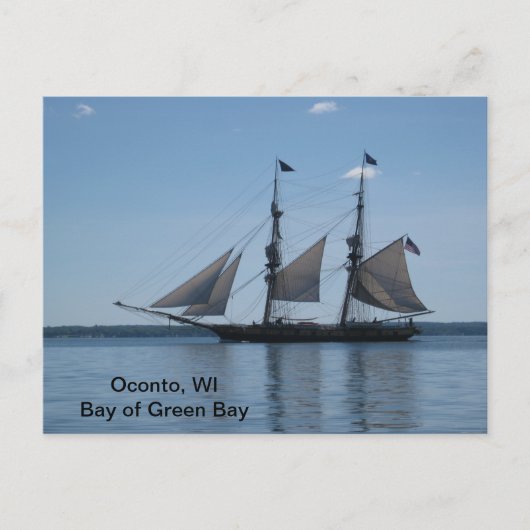 Postkarte - hohes Schiff, Bay of Green Bay, WI (Vorderseite)