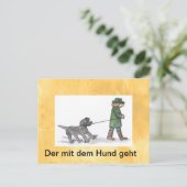 Postkarte,Hund,mann,leine,spaß Postkarte (Stehend Vorderseite)