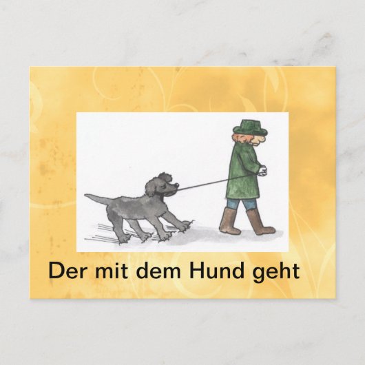 Postkarte,Hund,mann,leine,spaß Postkarte (Vorderseite)