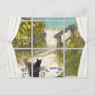 POSTKARTE ICH DENKE AN DICH Katzen und Ozean 
