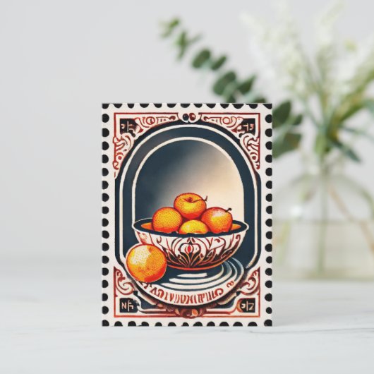 Postkarte im Stil der Briefmarke, Obst, Postüberga (Stehend Vorderseite)