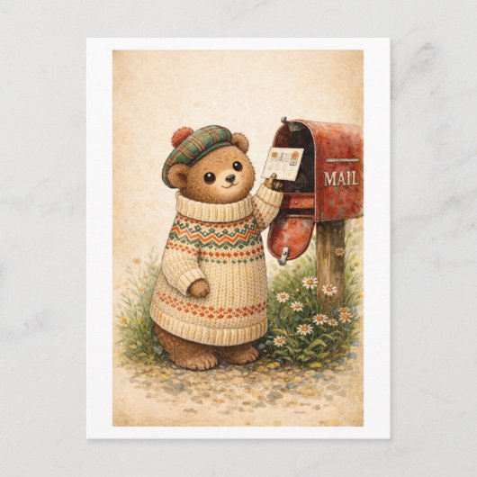 Postkarte im Vintage-Stil mit Bär (Vorderseite)