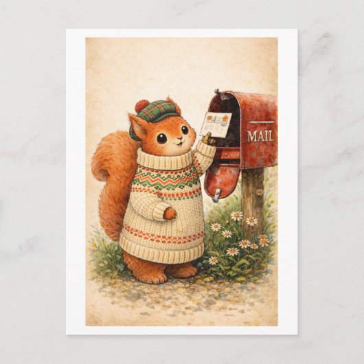 Postkarte im Vintage-Stil mit Eichhörnchen (Vorderseite)