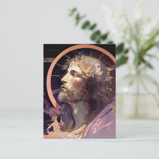 Postkarte Jesus AI: Glass Art (Stehend Vorderseite)