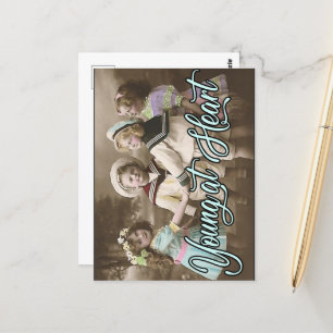 Postkarte Jung im Herzen Vintage Kinder spielen