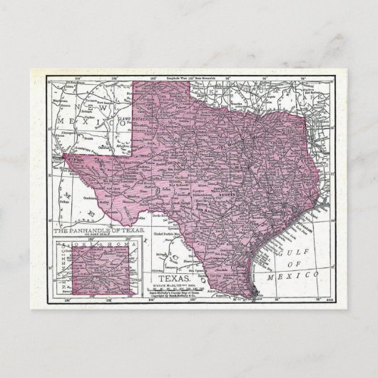Postkarte: Karte von Texas, 1921 (Vorderseite)