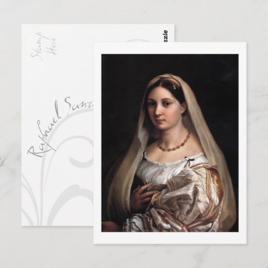 Postkarte La Donna Velata (Vorne/Hinten)