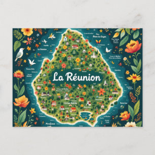 Postkarte La Réunion - Illustrierte Inselkarte