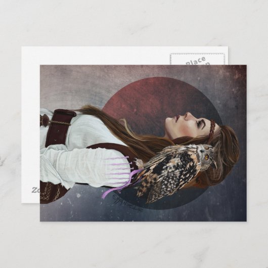 Postkarte "Lady Owl". (Vorne/Hinten)