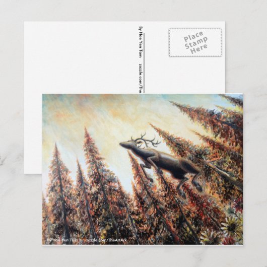 Postkarte - Leaping Hirsch (Vorne/Hinten)