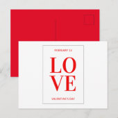 Postkarte - "Love You Feb 14 Valentines Day" (Vorne/Hinten)
