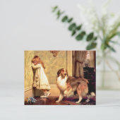 Postkarte: Mädchen mit Pet Sheltie Postkarte (Stehend Vorderseite)