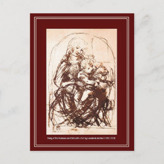 Postkarte: Madonna & Christ Kind mit einer Katze Postkarte