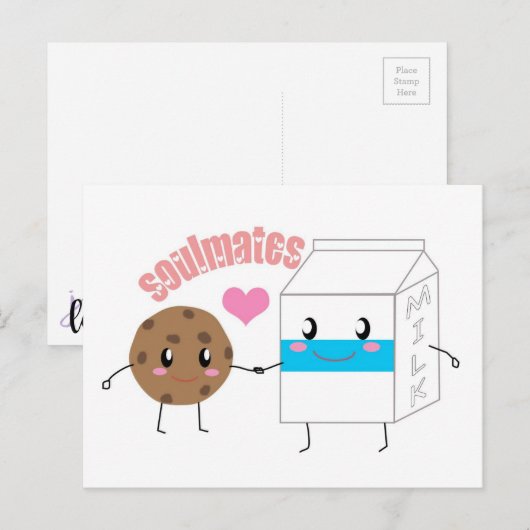 Postkarte Milch und Cookie (Vorne/Hinten)