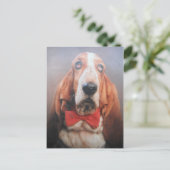 Postkarte mit Basset-Haken in Bow-Krawatte (Stehend Vorderseite)