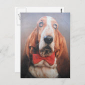 Postkarte mit Basset-Haken in Bow-Krawatte (Vorne/Hinten)