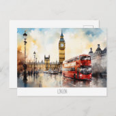 Postkarte mit Big Ben und rotem Bus in London (Vorne/Hinten)