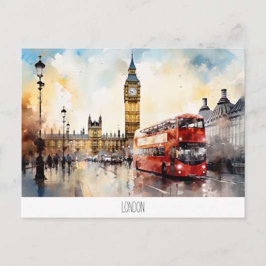 Postkarte mit Big Ben und rotem Bus in London (Vorderseite)