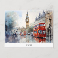 Postkarte mit Big Ben und rotem Bus in London