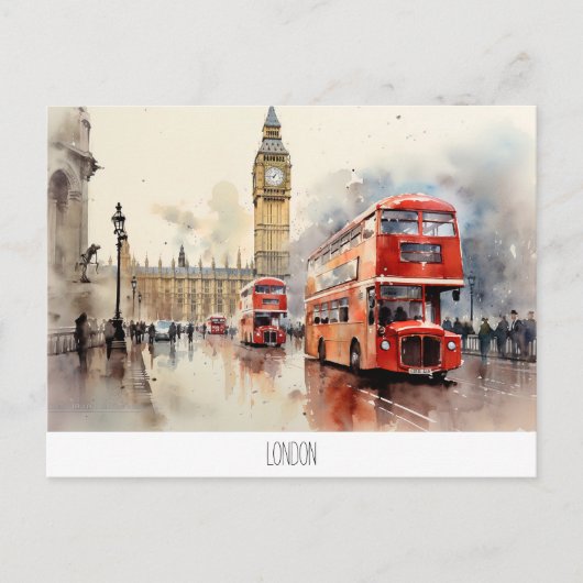 Postkarte mit Big Ben und rotem Bus in London (Vorderseite)