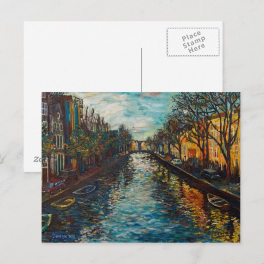 Postkarte mit Blick auf Amsterdam (Vorne/Hinten)