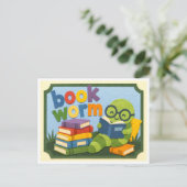 Postkarte mit Buchwurm aus Papier (Stehend Vorderseite)