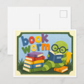Postkarte mit Buchwurm aus Papier (Vorne/Hinten)