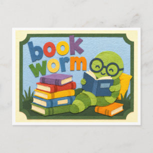 Postkarte mit Buchwurm aus Papier