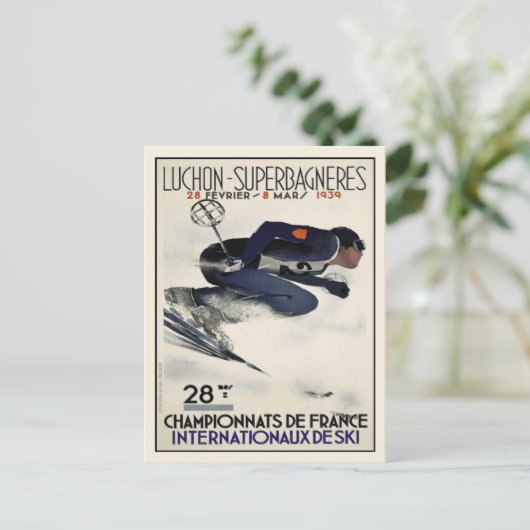 Postkarte mit Coolem Skiposter aus Frankreich (Stehend Vorderseite)