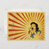 Postkarte mit Coolem Vintages Mädchen Zeichnend (Vorne/Hinten)