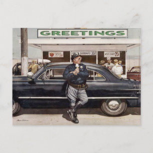 Postkarte mit cooler Vintage-Diner-Cop-Illustratio