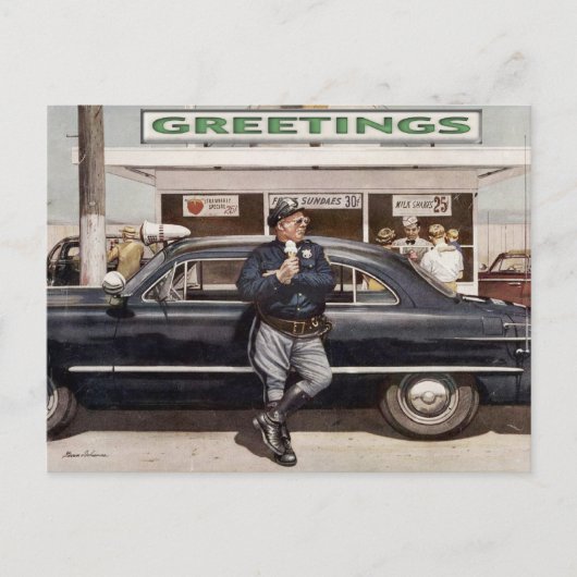 Postkarte mit Cooler Vintager Diner Polizist Illus (Vorderseite)