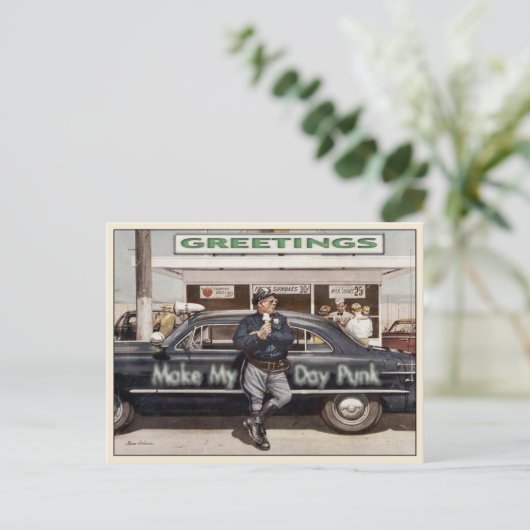 Postkarte mit Cooler Vintager Polizist (Stehend Vorderseite)