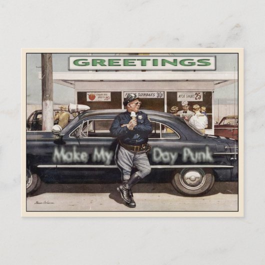 Postkarte mit Cooler Vintager Polizist (Vorderseite)