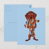 Postkarte mit Dachshund in Schal verheddert (Vorne/Hinten)