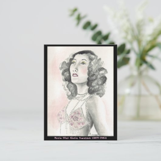 Postkarte mit der Originalkunst von Gloria Swanson (Stehend Vorderseite)