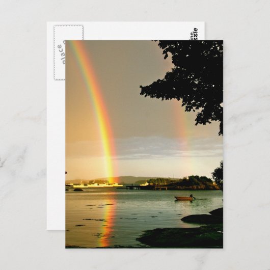 Postkarte mit doppeltem Regenbogen über Wasser (Vorne/Hinten)