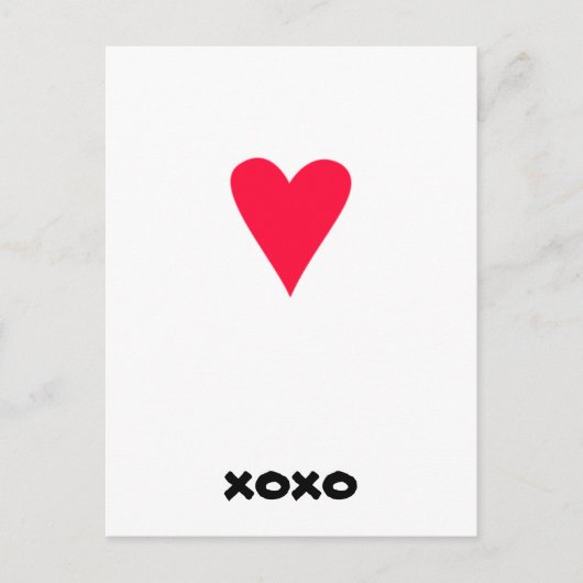 Postkarte mit einem roten Herz und Xoxo (Vorderseite)