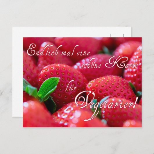 Postkarte mit Erdbeeren für Vegetarier! (Vorne/Hinten)